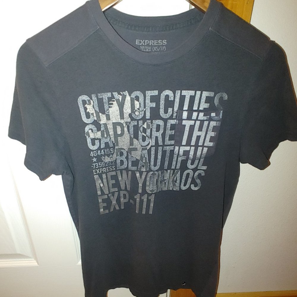 Old School Express Men's Pocket T-Shirt. Dark Blue w/ Silver Text. XS